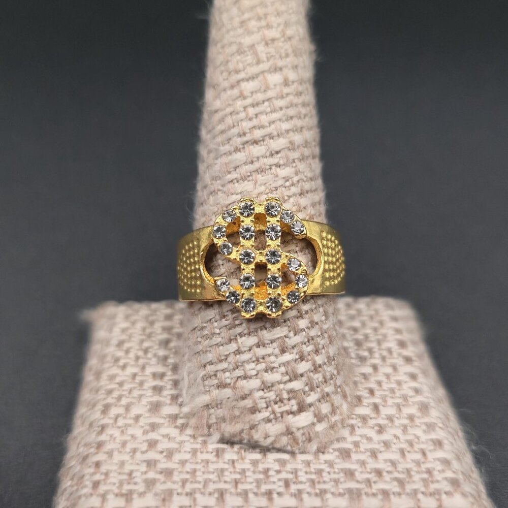 Size 10 Gold Plated Money Sign Bling Hip Hop Ring A7129